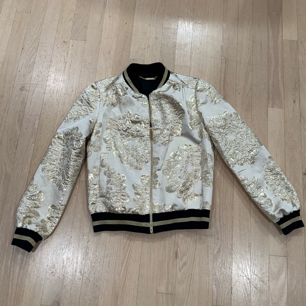 Trina Turk Gold Embroidered Women's Bomber Jacket Size S